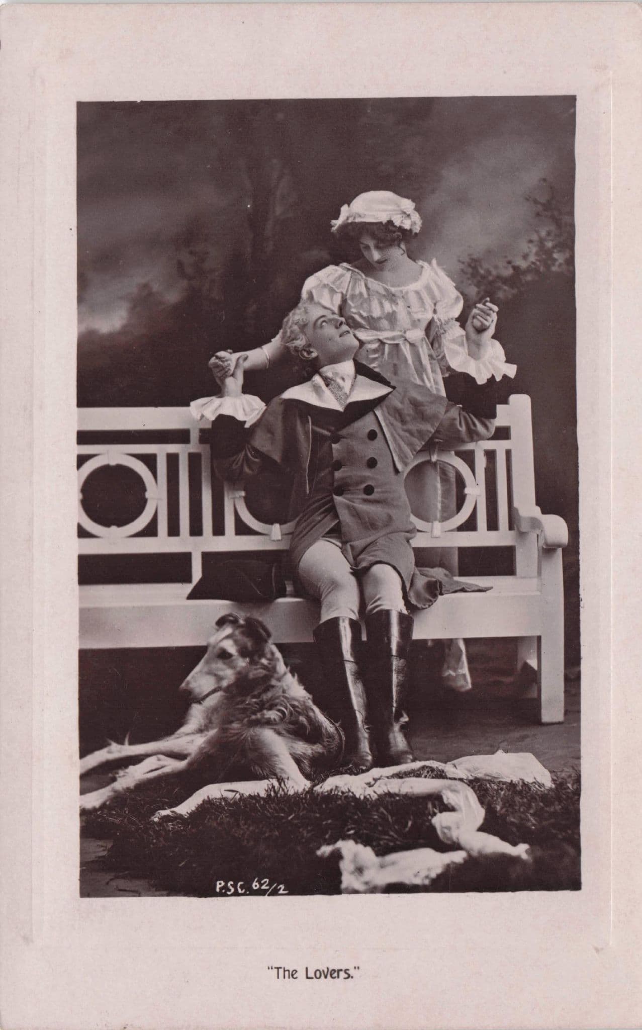 Peek A Boo Park Bench Lovers Games Collie Dog Old RPC Postcard