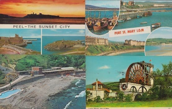 Peel Port Soderick Sunset Laxey Wheel Isle Of Man 4x 1970s Postcard