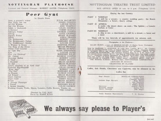 Peer Gynt Julia McCarthy Ann Tempest James Cossins Nottingham Theatre Programme