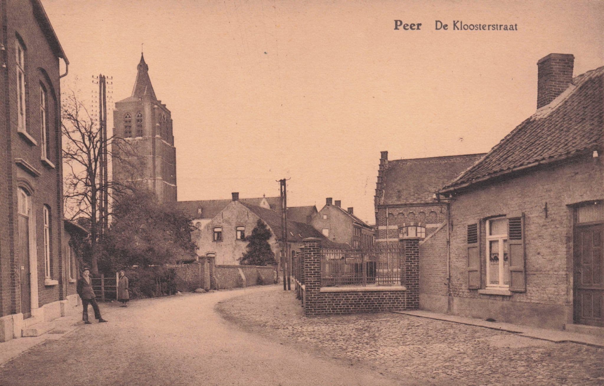 Peer Oudestraat en Kloosterstraat Antique Belgium Postcard