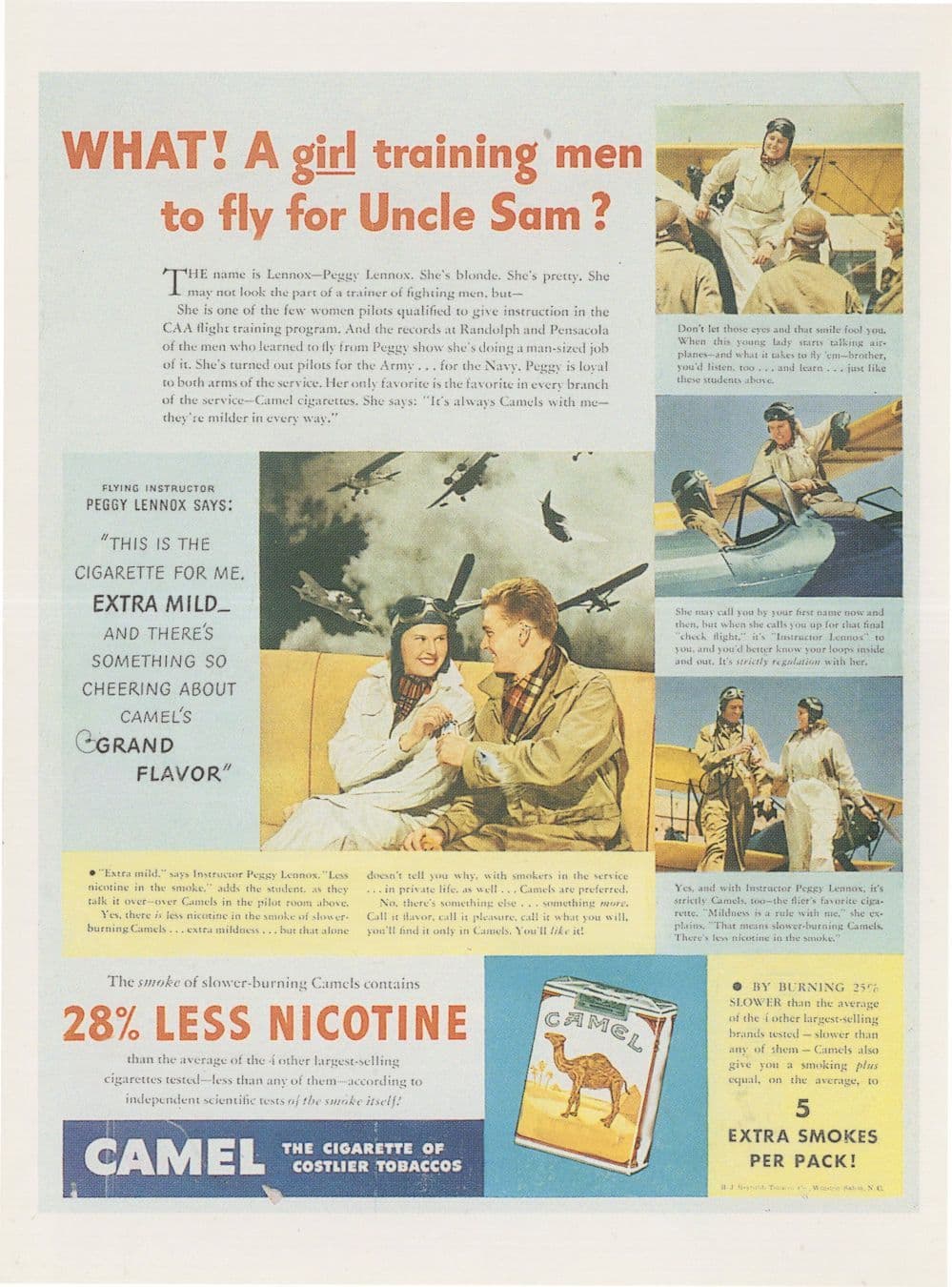 Peggy Lennox WW2 Plane Flying Instructor Camel Cigarettes Advertising Postcard