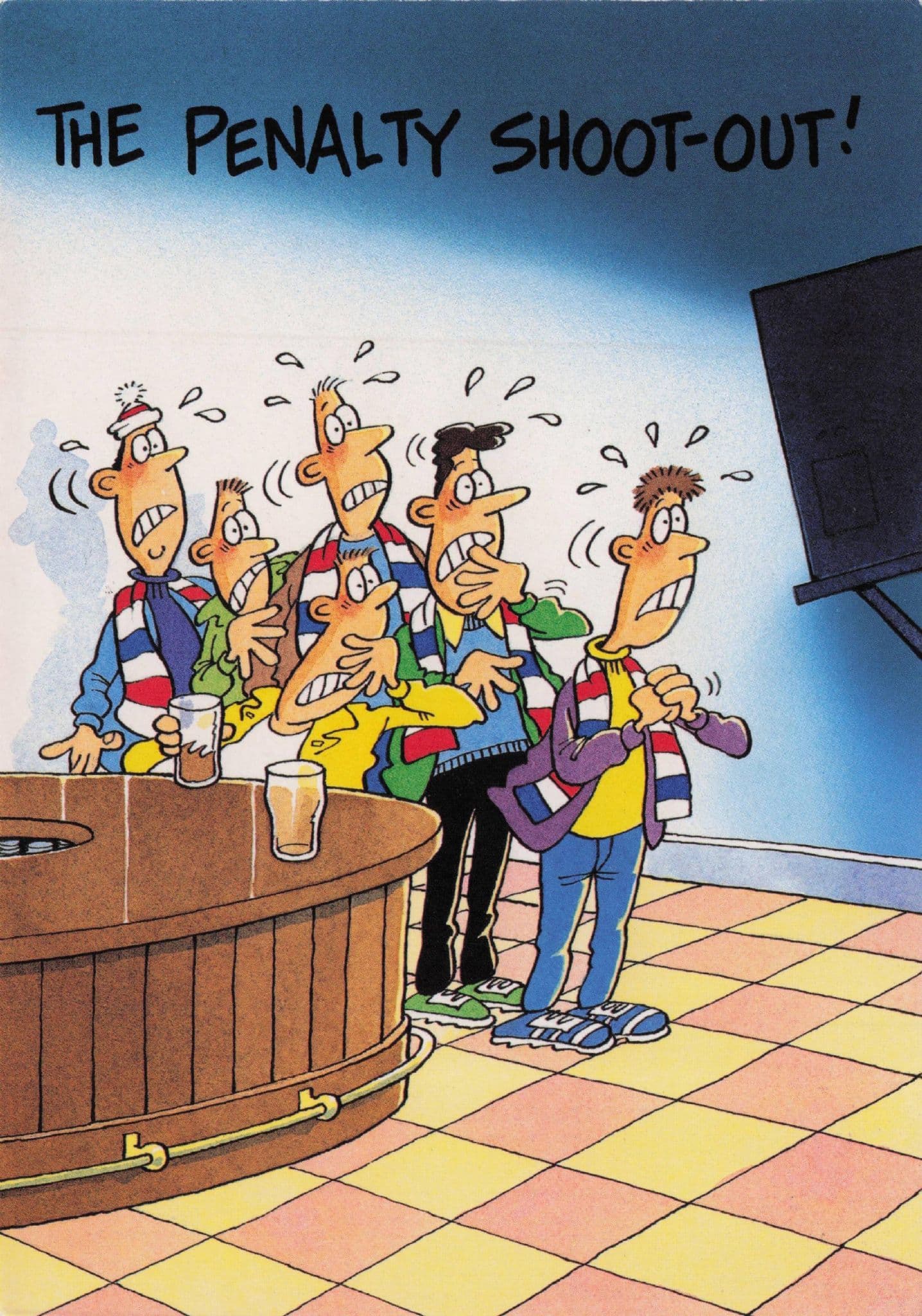 Penalty Shoot Out Pub Football Soccer Vintage Comic Postcard