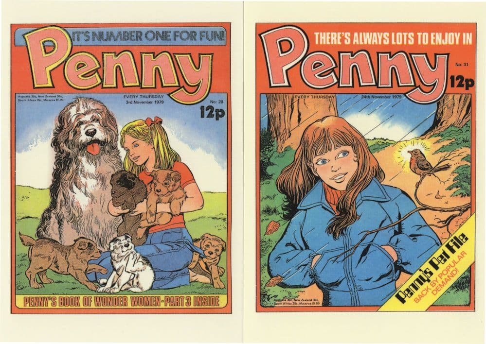 Penny Comic 1970s Pet File Garden Bird Dogs 2x Postcard s