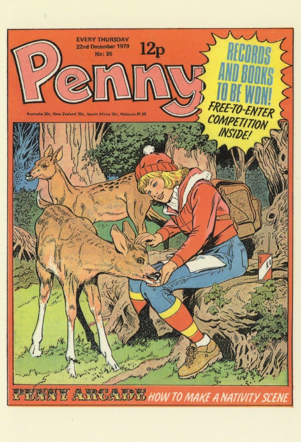 Penny Reindeer Deer Christmas 1979 Issue Girls Comic Book Postcard