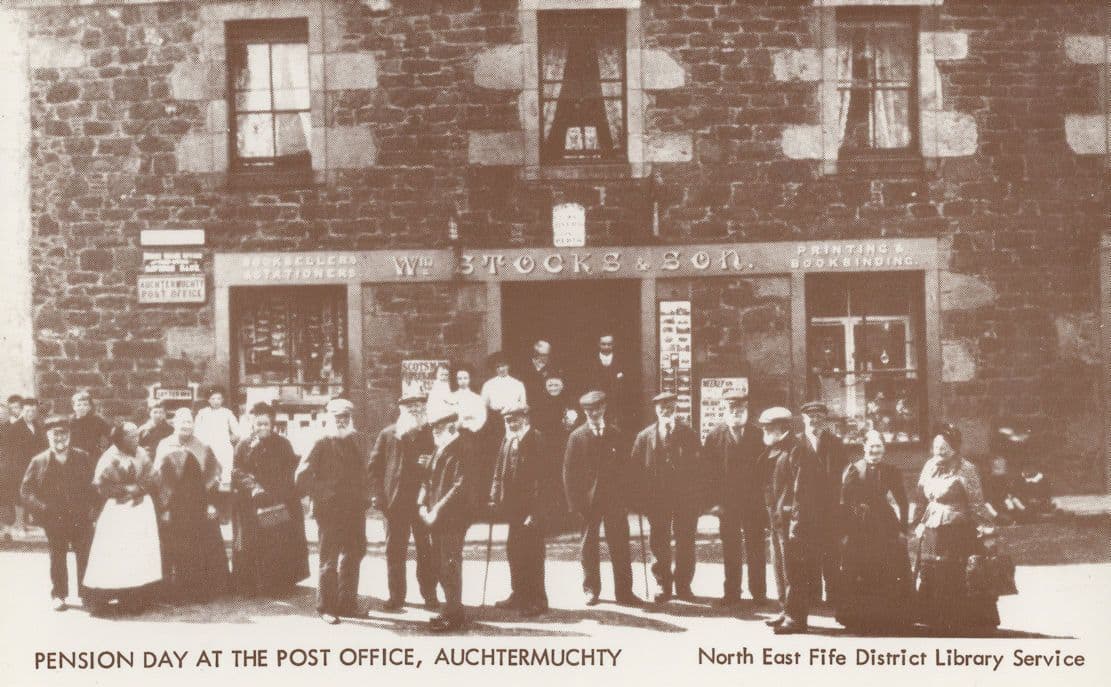 Pension Day at Auchtermuchty Scottish Post Office Postcard
