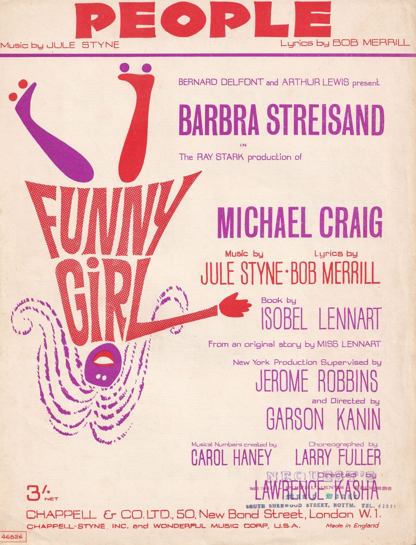 People Funny Girl Barbara Streisand 1960s Sheet Music