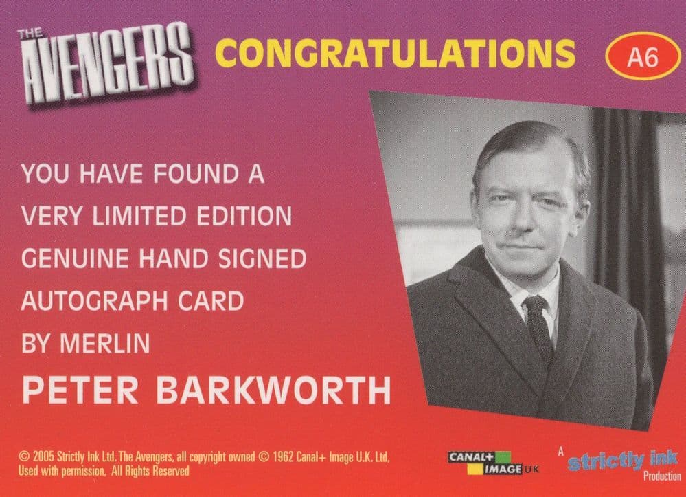 Peter Barkworth as Merlin The Avengers Hand Signed Card Photo