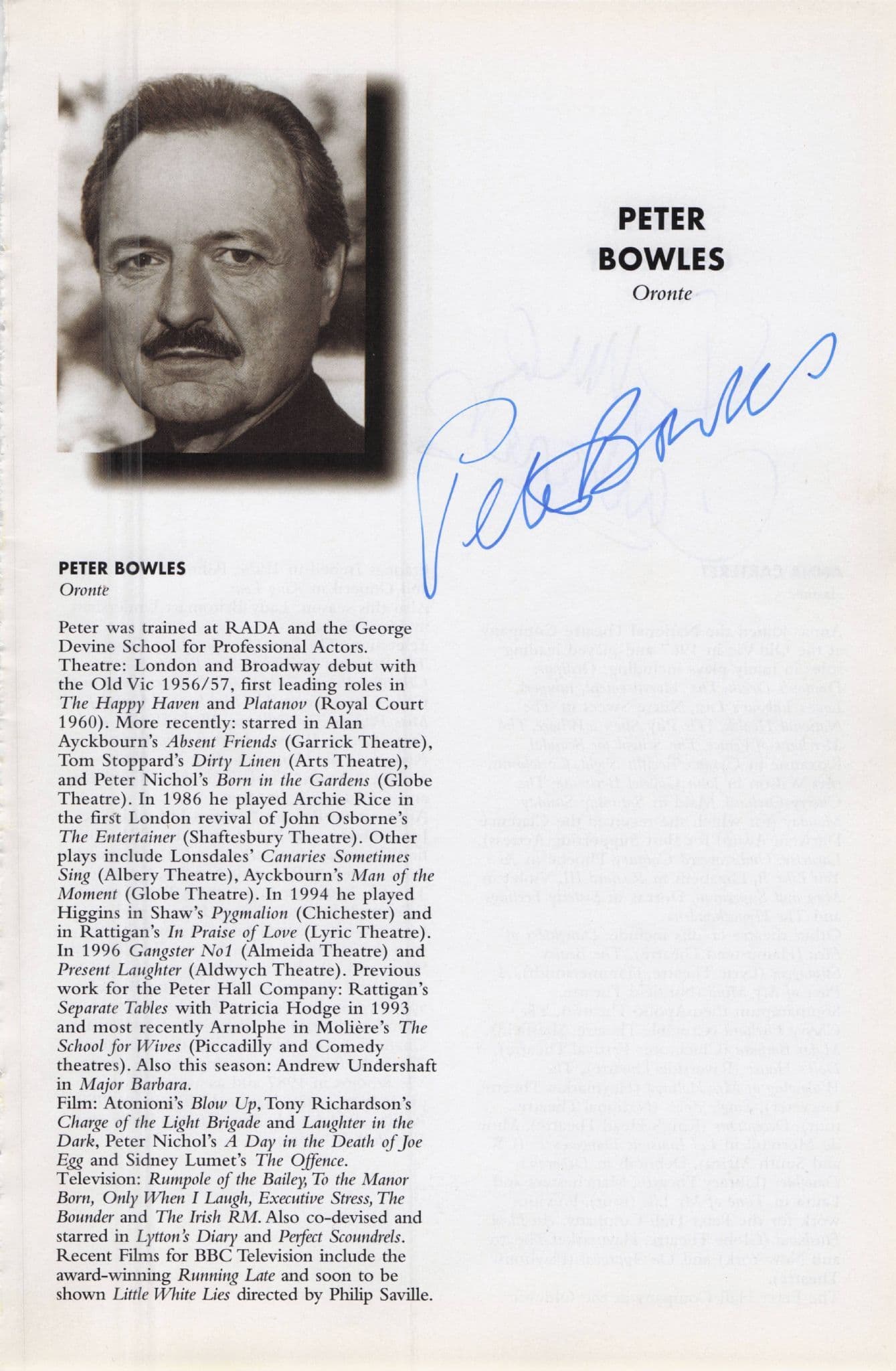 Peter Bowles Anna Carteret Rumpole Of The Bailey Hand Signed Theatre Page