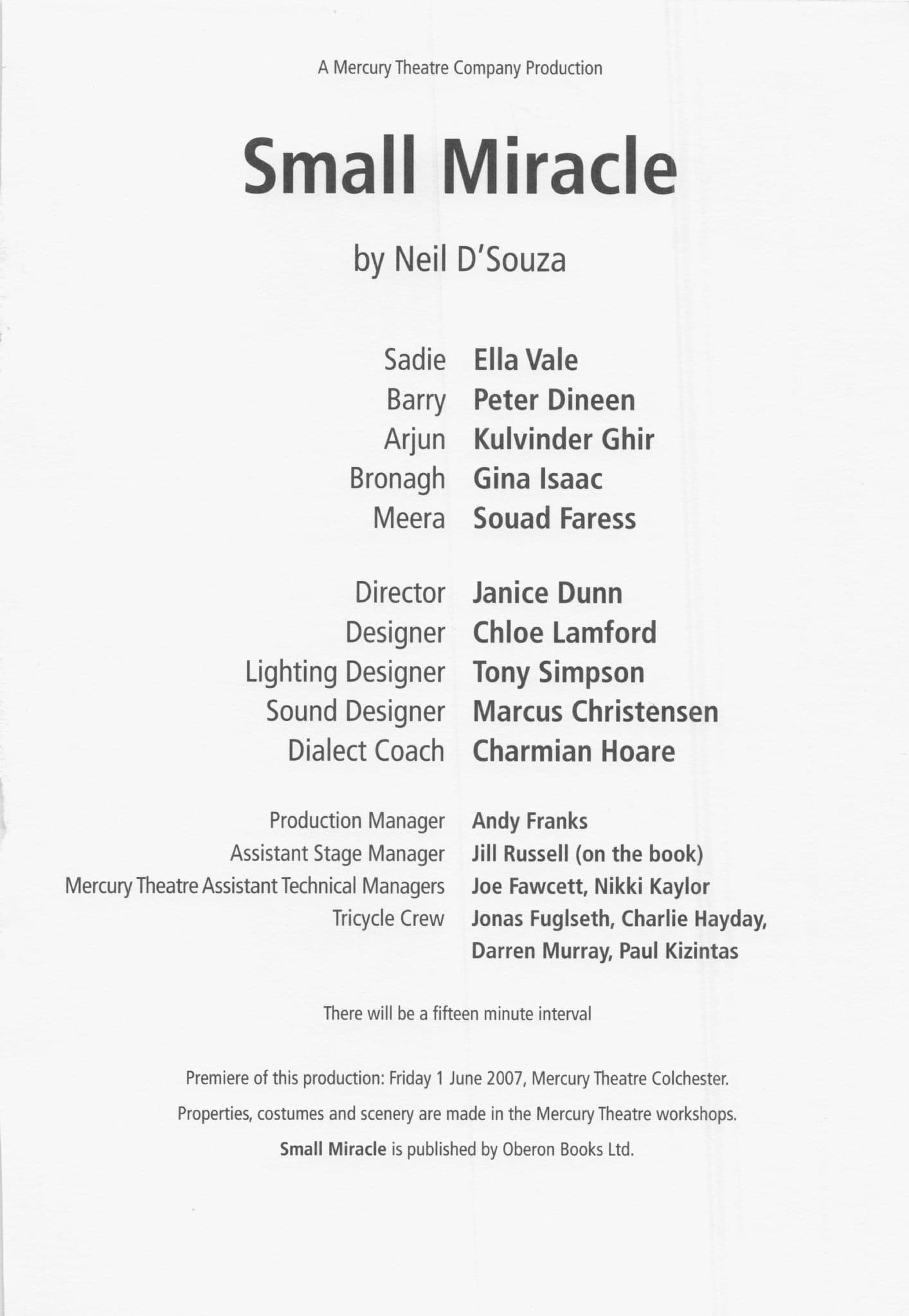 Peter Dineen Souad Faress Kulvinder Ghir Hand Signed Theatre Page