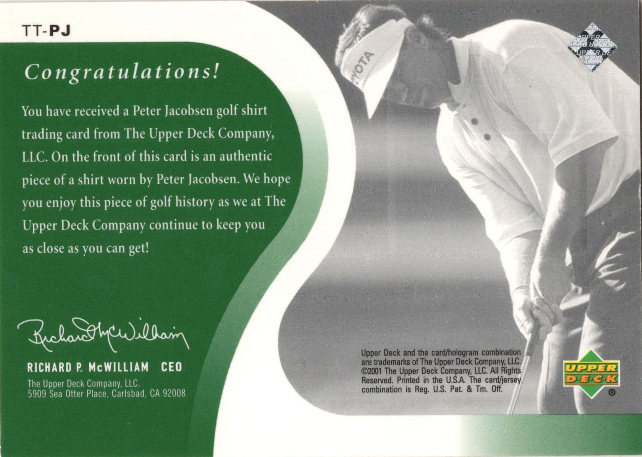 Peter Jacobson Original Worn Shirt Golf Tour Rare Limited Threads Card