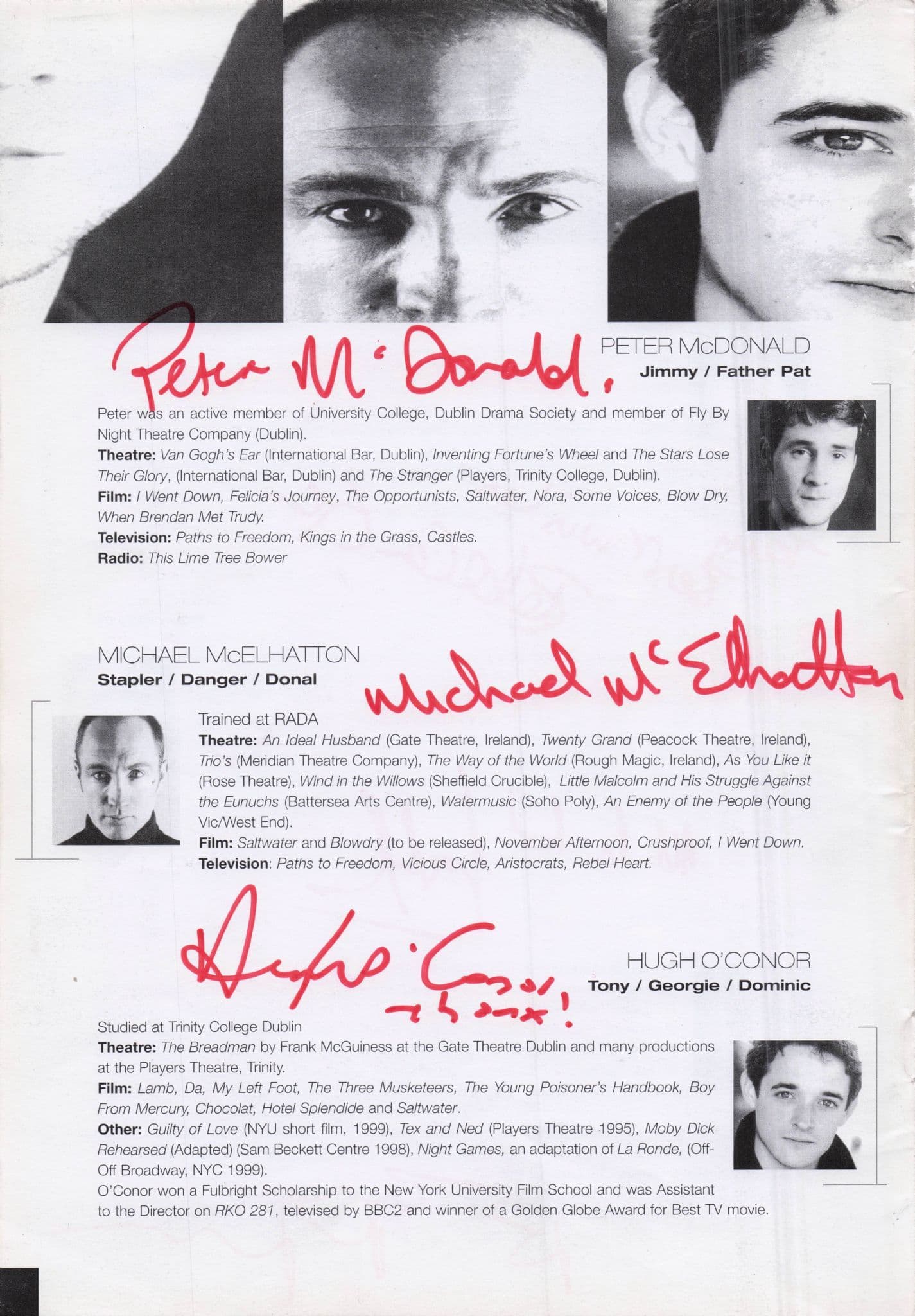 Peter McDonald Batman Michael McElhatton 6x Hand Signed Theatre Page
