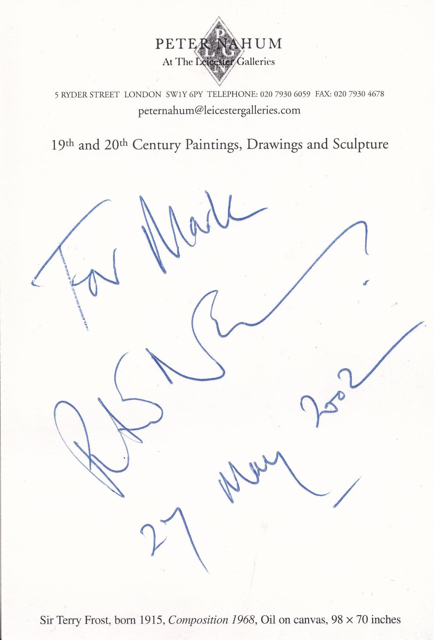 Peter Nahum The Antiques Roadshow at London Art Gallery 2002 Hand Signed Autograph