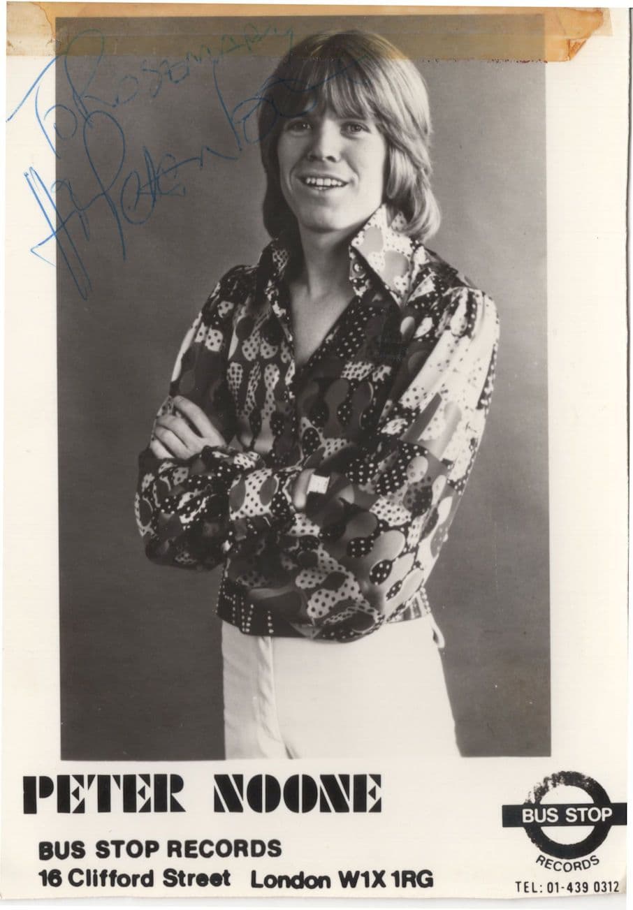 Peter Noone Vintage Bus Stop Records Hand Signed Photo
