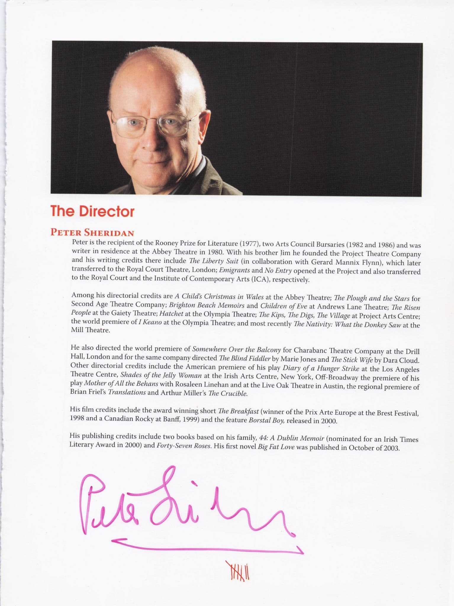 Peter Sheridan The Shawshank Redemption Hand Signed Photo Theatre Page