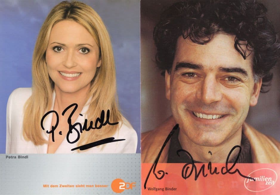 Petra Bindl Wolfgang Binder 2x German TV Hand Signed Photo s