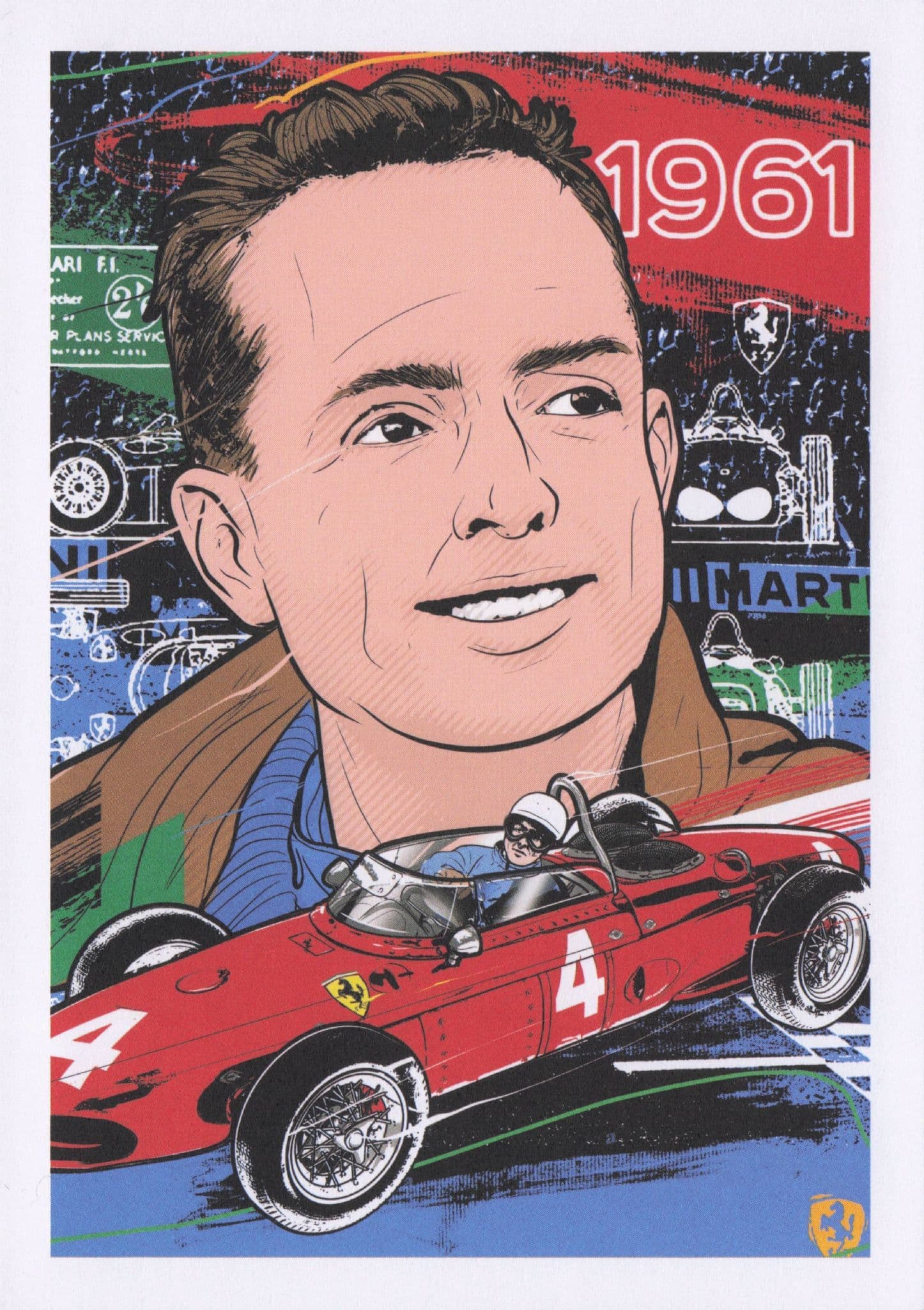 Phil Hill American USA Grand Prix F1 Motor Racing Driver Painting Postcard