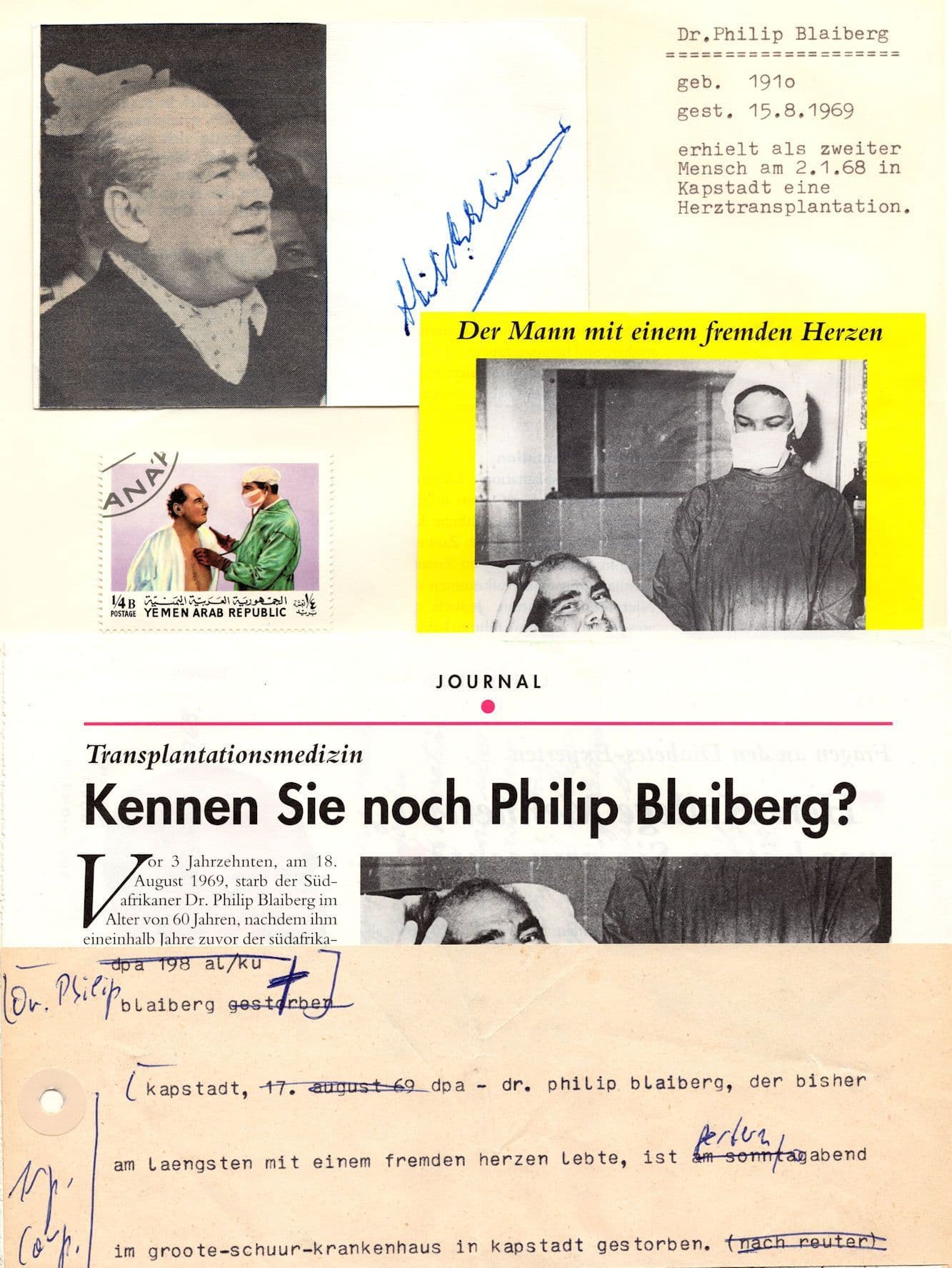 Philip Blaisberg Africa Dentist Of Heart Transplant History Hand Signed Autograph Set