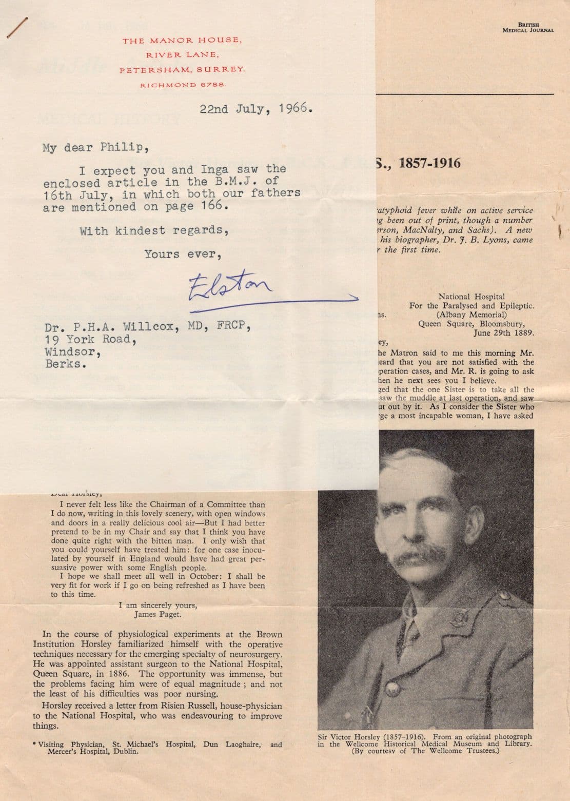 Philip Willcox Sir Victor Horsley WW2 Doctors Hand Signed Letter & MORE