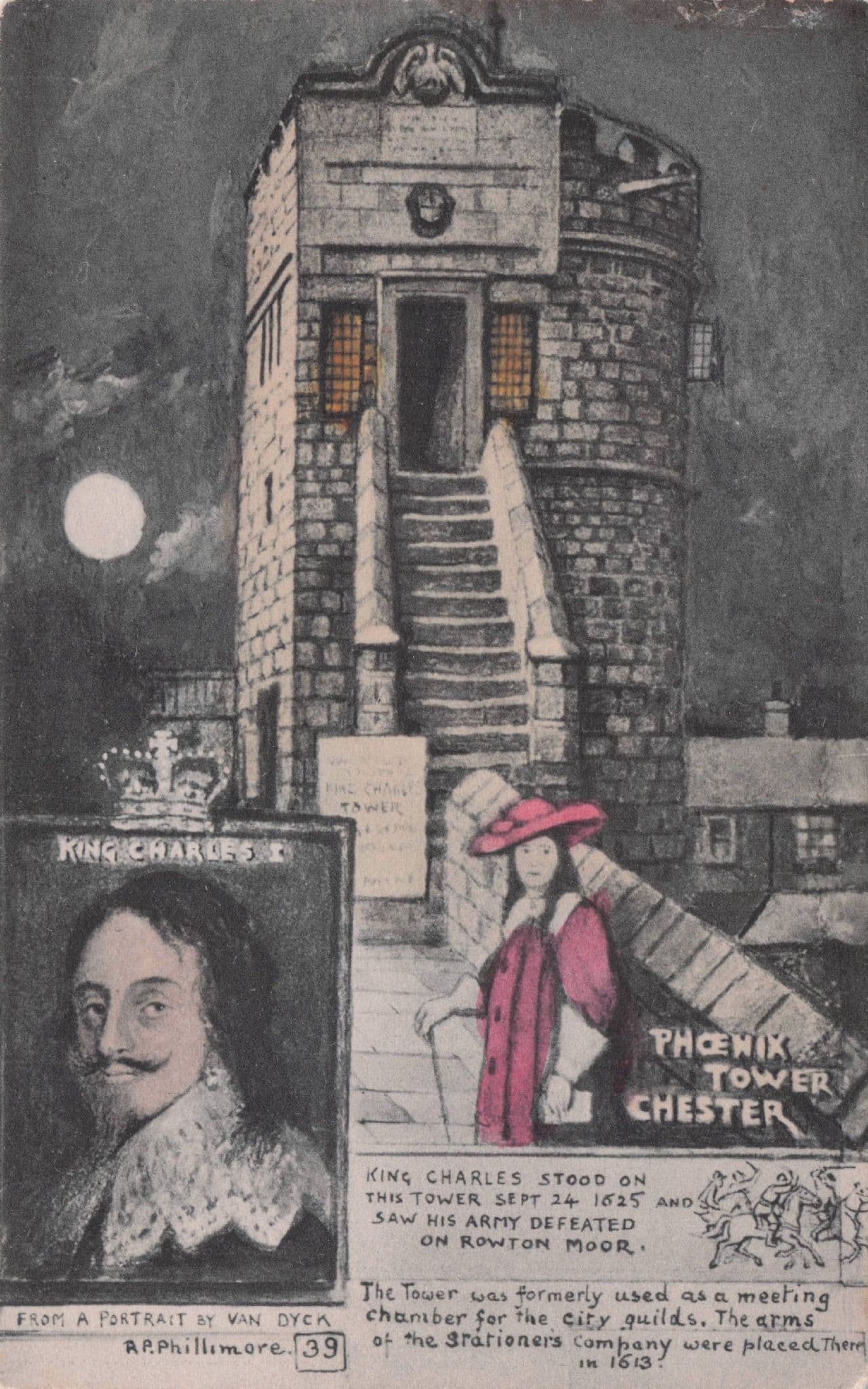Phoenix Tower Chester King Charles I Battle Painting Phillimore Postcard