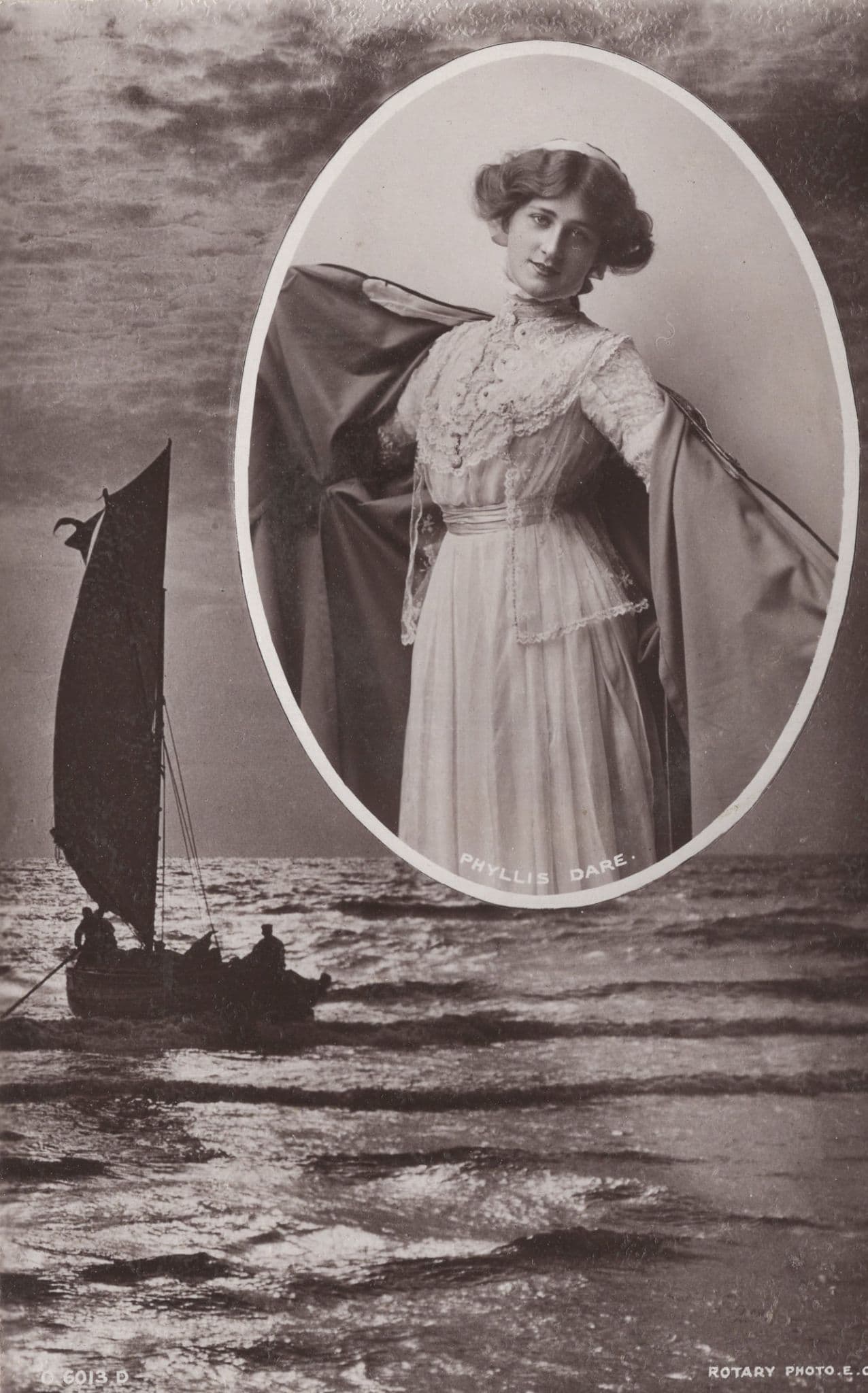 Phyllis Dare By Sailing Boat Antique Real Photo Rotary Postcard
