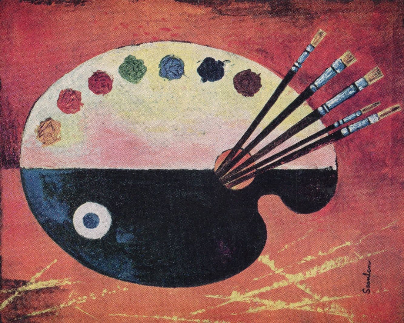 Picasso Artist Paint Brushes 1960s London Transport Poster Postcard