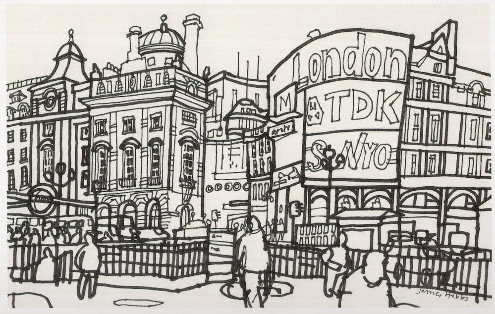 Piccadilly Circus London Rush Hour Stunning Sketch Painting Postcard