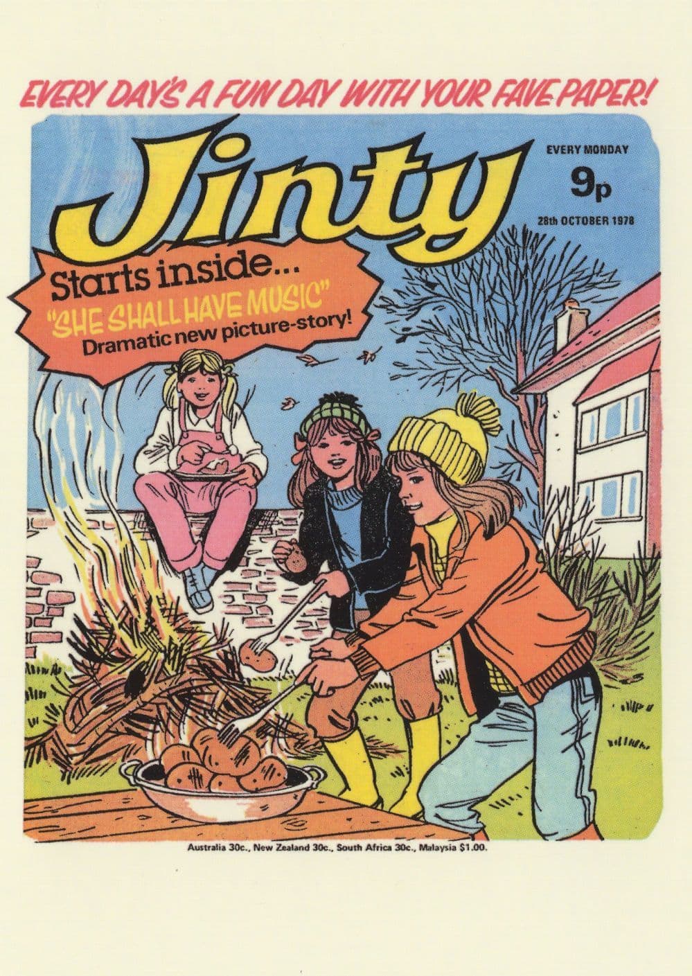 Picnic Barbeque Wooly Hats Bonfire Potatoes 1970s Girls Jinty Comic Postcard