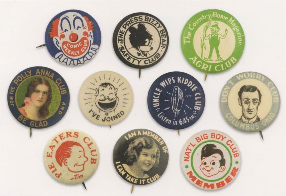 Pie Eaters Comic Club Polly Anna Clown Bizzy Bear Badge Button Postcard