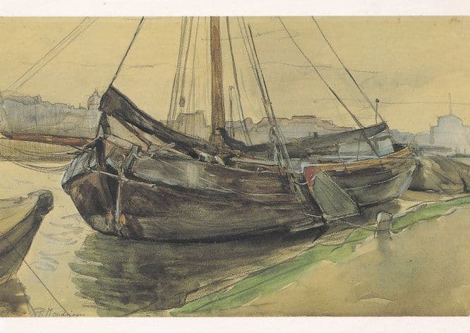 Piet Mondrian Moored Barges Victorian Painting Postcard