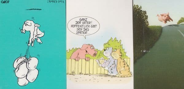 Pig Flying Like A Plane Down German Motorway Autobahn Balloon Animal Postcard