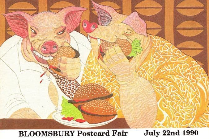 Pigs Eating Beef Burgers Comic Advertising Limited Edition Postcard