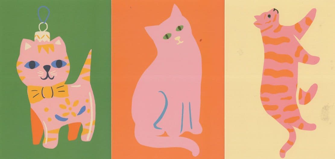 Pink Cats Bow Tie Prowling Colour Change Cat Postcard s