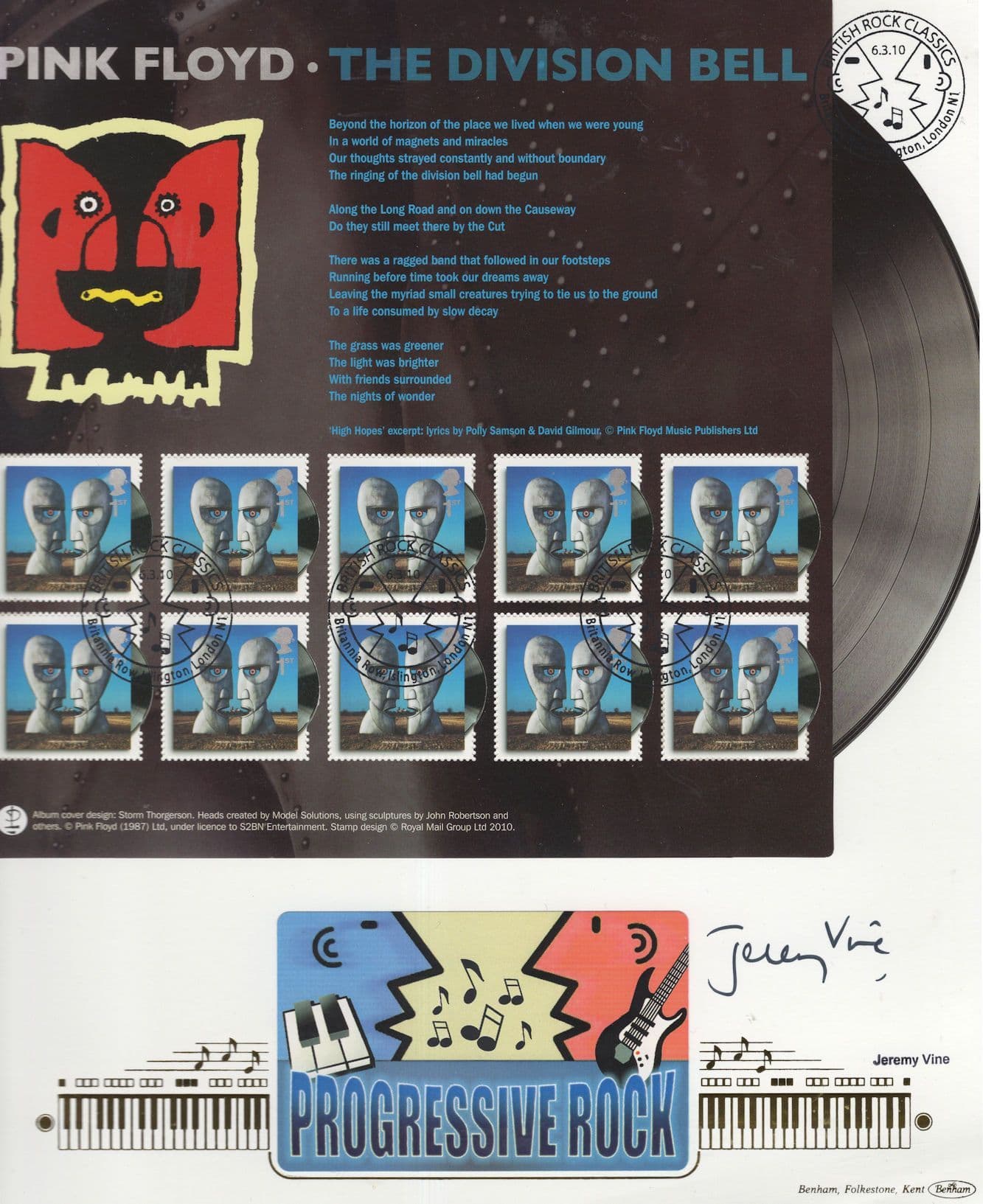 Pink Floyd The Division Bell Jeremy Vine Hand Signed Benham FDC