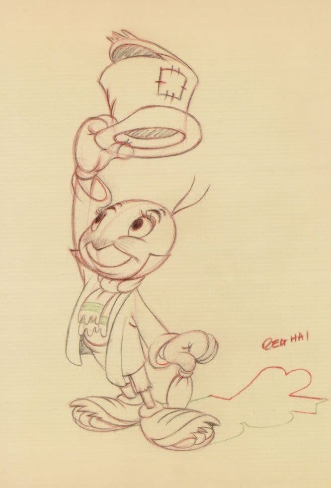 Pinocchio Jimmy Cricket Art Storyboard Movie Painting Postcard
