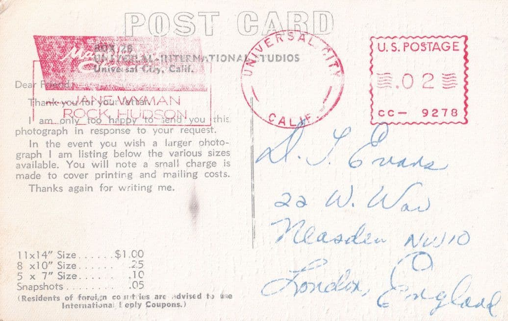 Piper Laurie Direct From Universal Film Studio Old Postcard