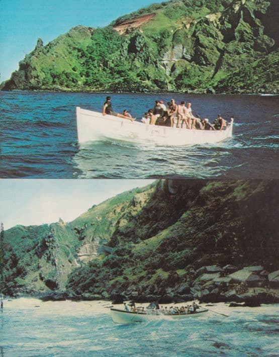Pitcairn Island Whale & Fruit Boats Leaving Bounty Bay 1970s Postcard