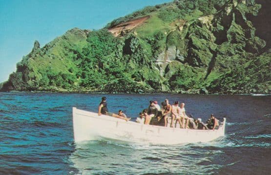 Pitcairn Island Whale & Fruit Boats Leaving Bounty Bay 1970s Postcard