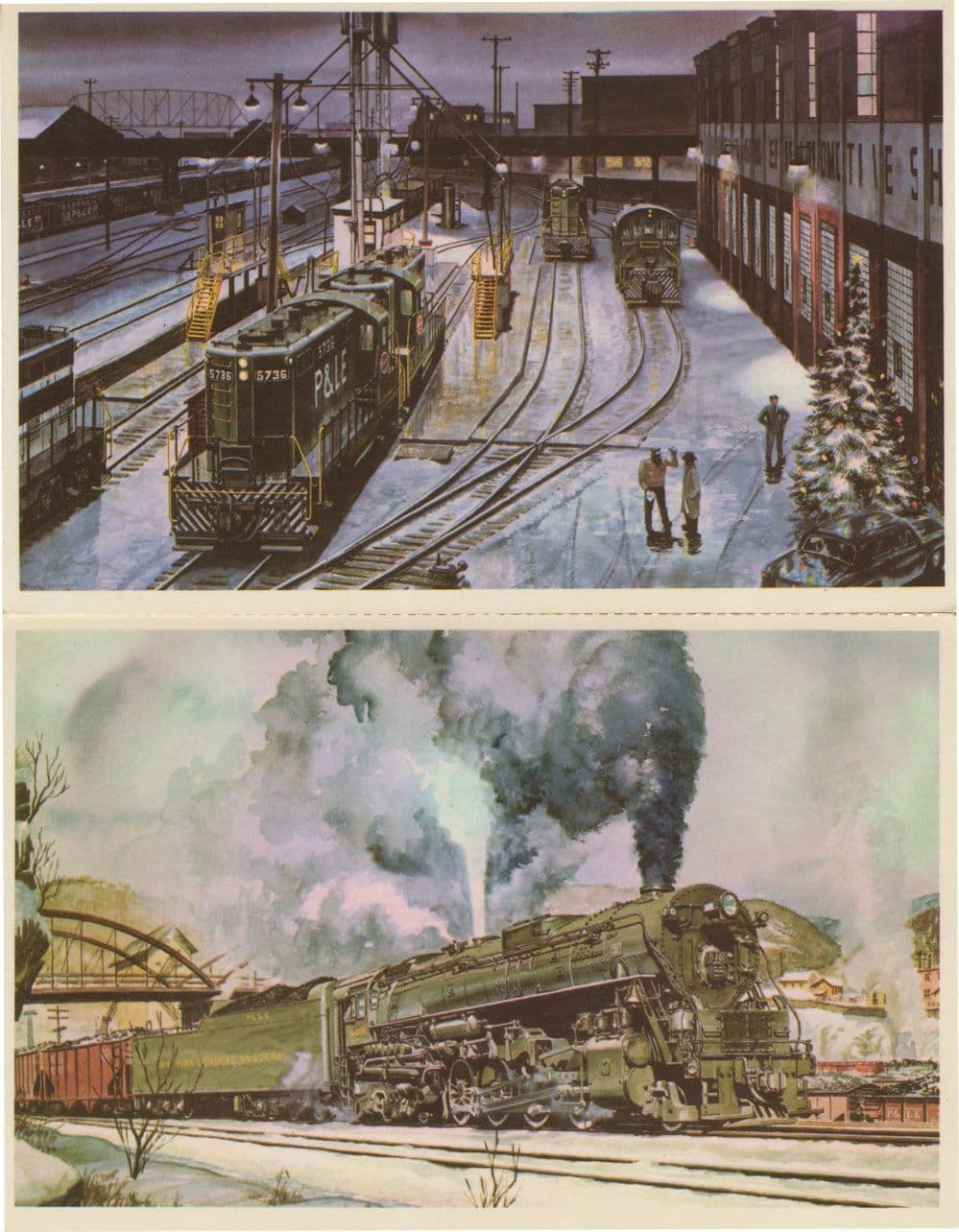 Pittsburgh & Lake Erie Railroad Christmas Eve 1961 2x Postcard s