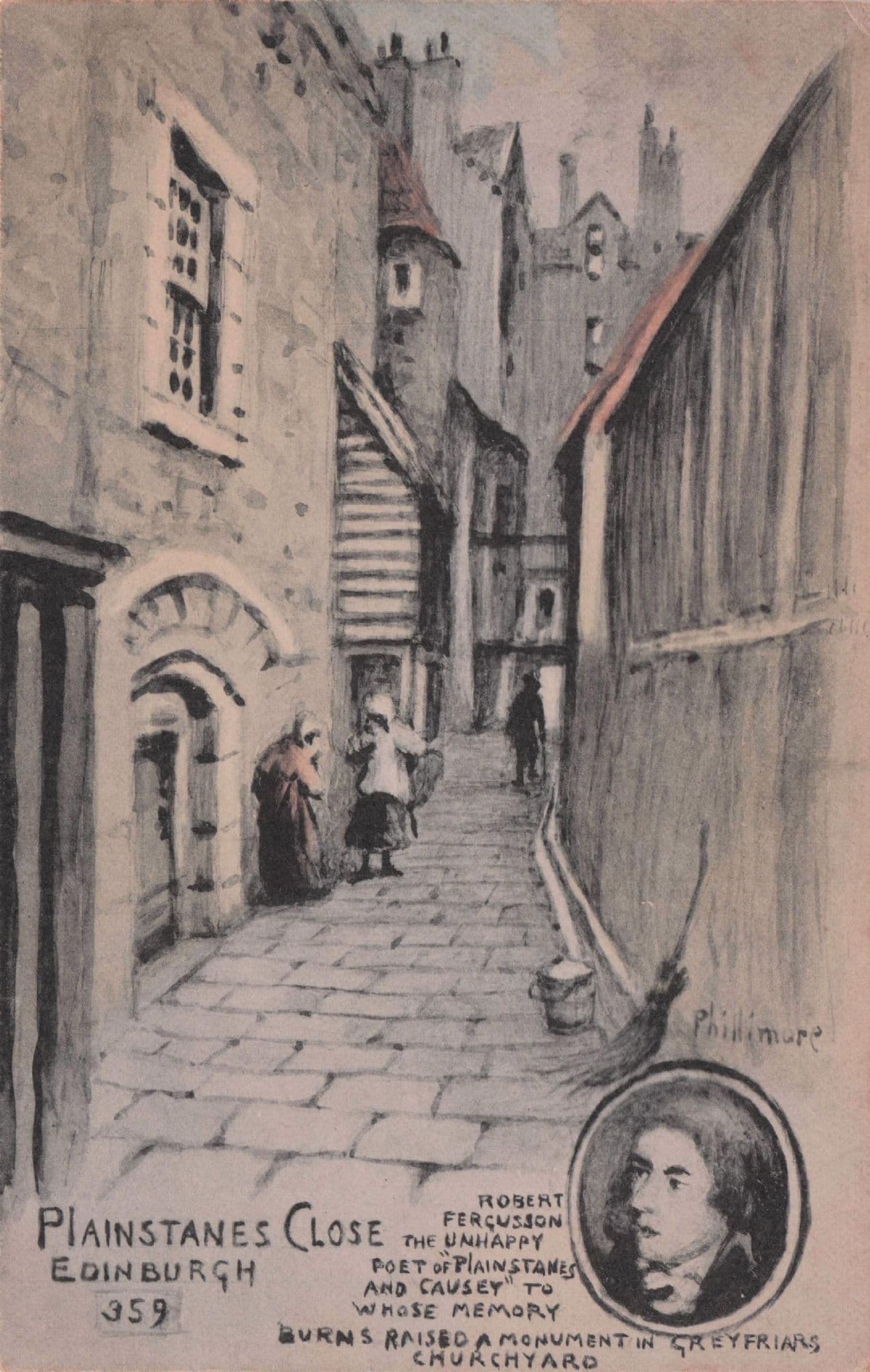 Plainstanes Close Edinburgh Poet Robert Ferguson Phillimore Old Postcard