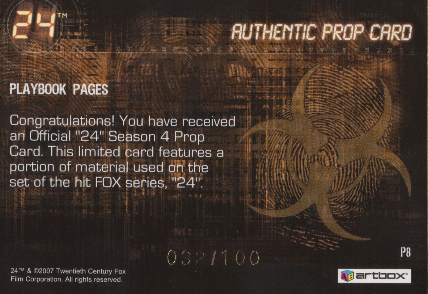 Playbook Pages Real Prop Season 4 of 24 Fox TV Show Costume Card