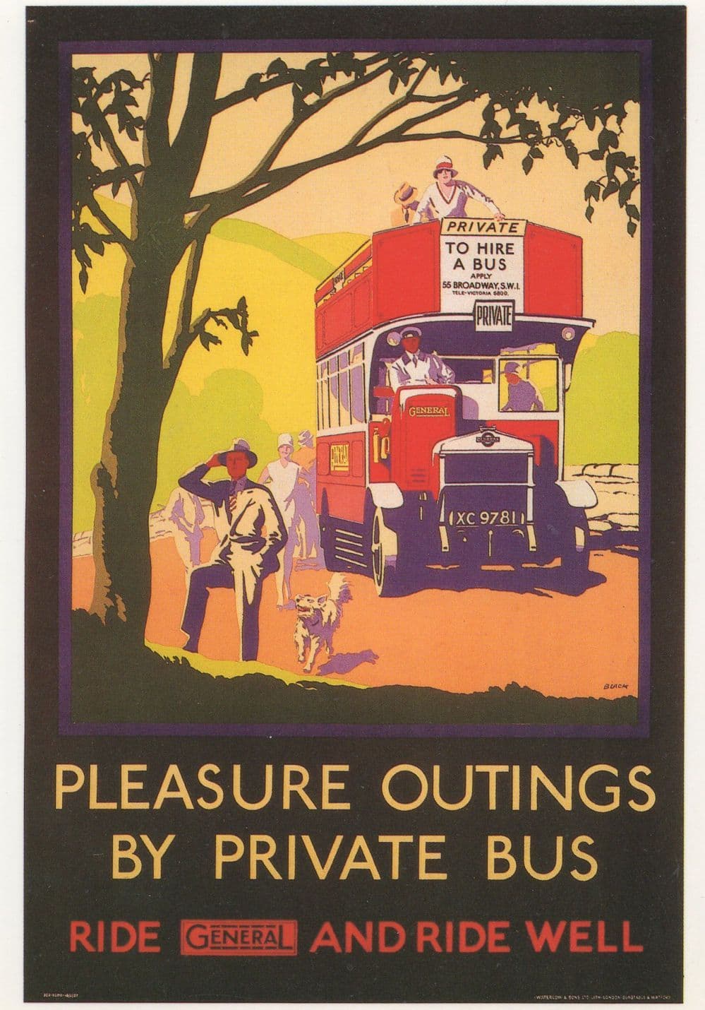 Pleasure Outings By Private Bus 1927 London Transport Poster Postcard