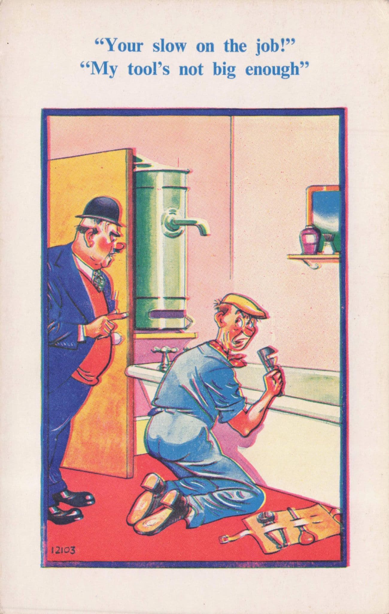 Plumbers With Small Tool Factory Workers Old Comic Postcard