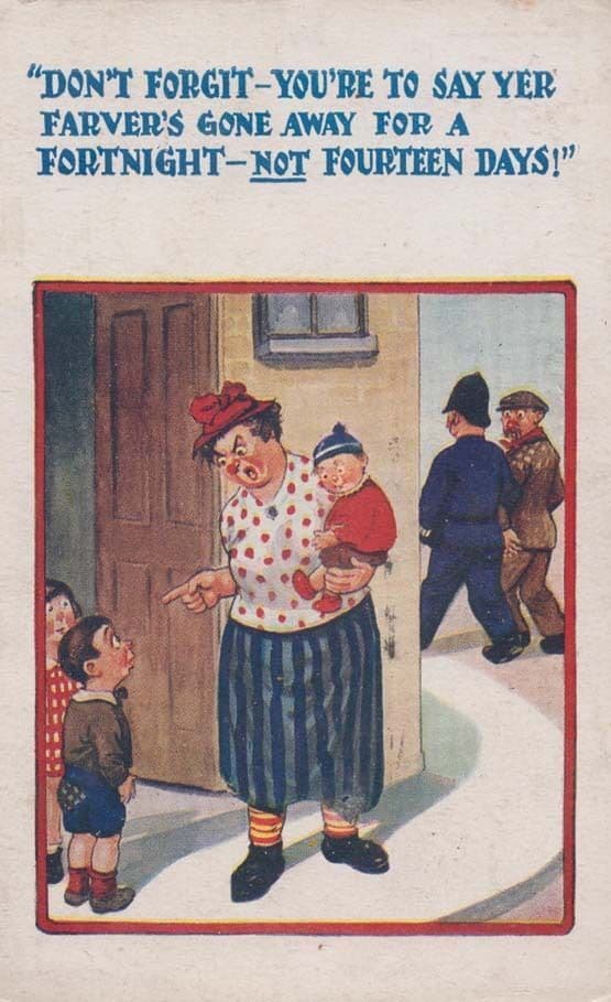 Policeman Arresting Man Mother Lying To Child Shop Robber Antique Comic Postcard