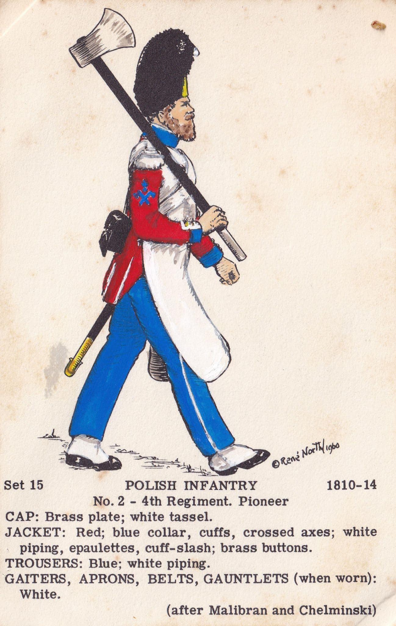 Polish Infantry 4th Regiment Pioneer Napoleonic War Uniform PB Postcard