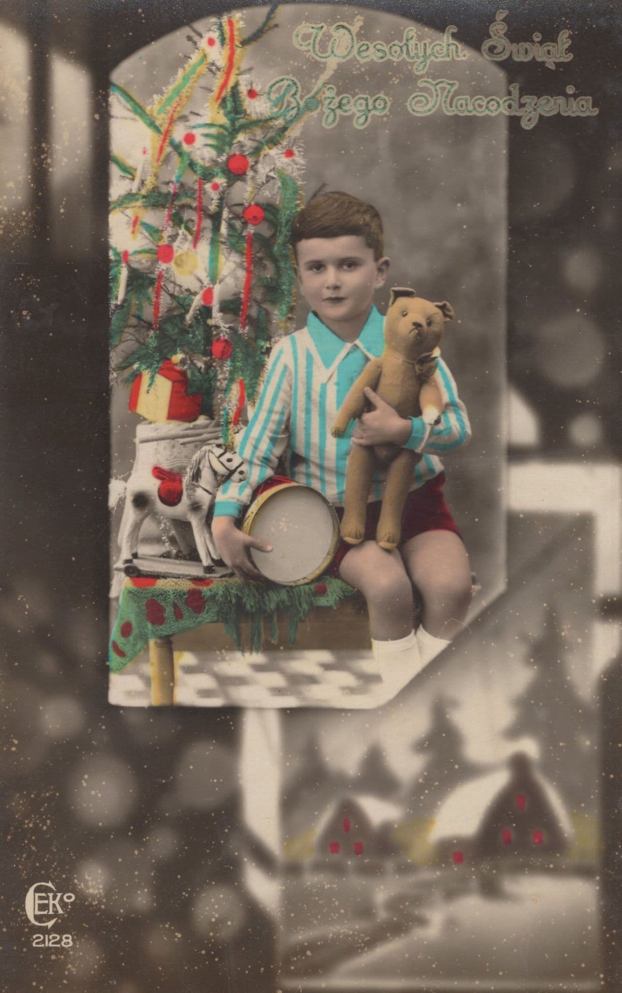Polish Toy Teddy Bear Poland Military Drum Rocking Horse Old Postcard