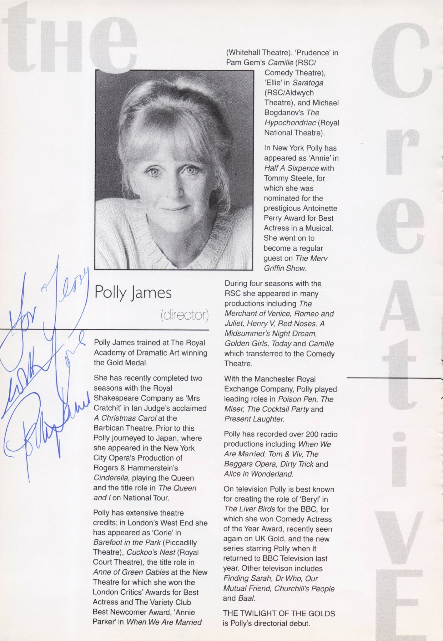 Polly James Beryl Hennessey The Liver Birds Hand Signed Theatre Page