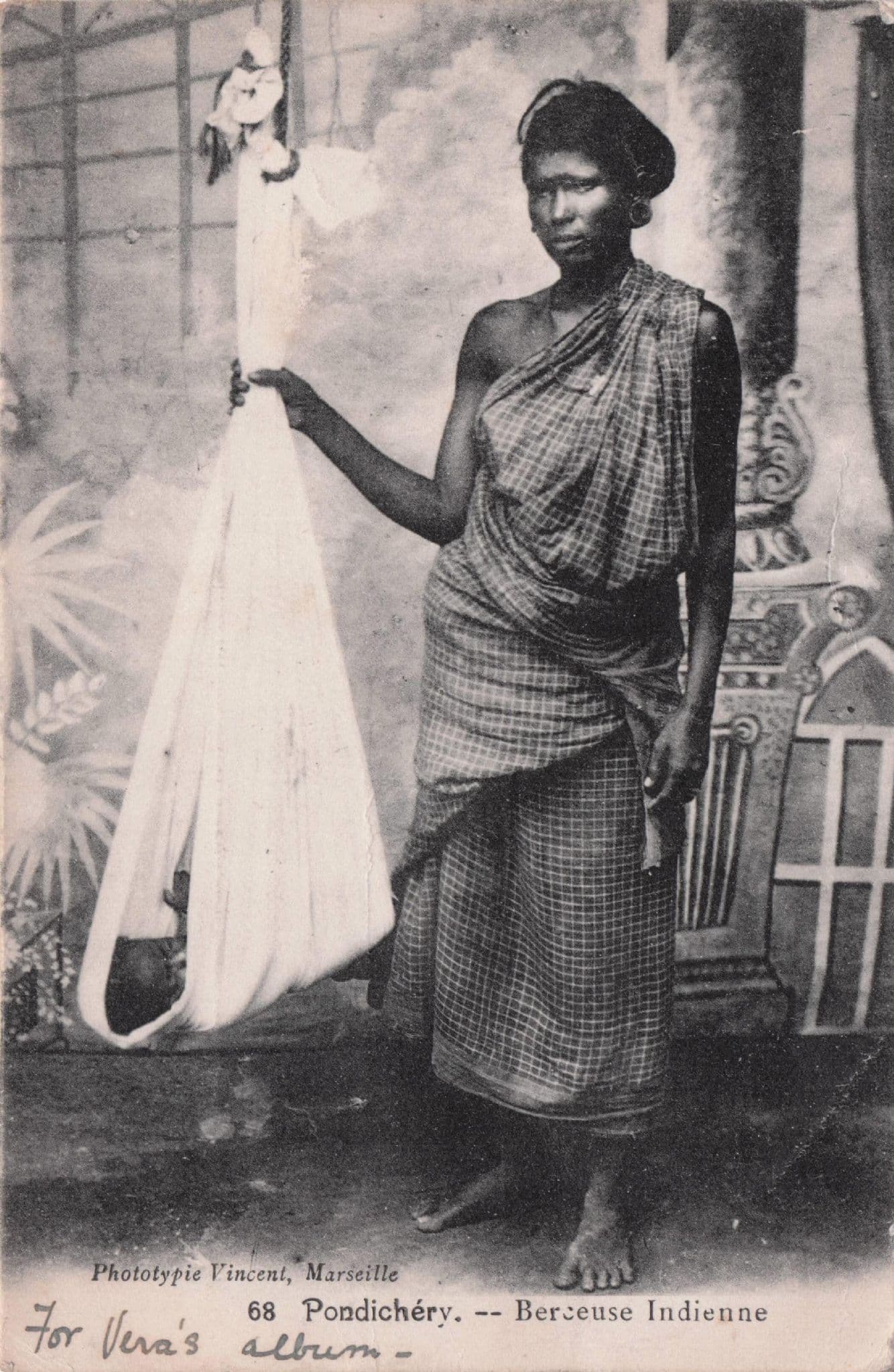 Pondichery Berceuse Indienne Old India Glamour Rare Postcard