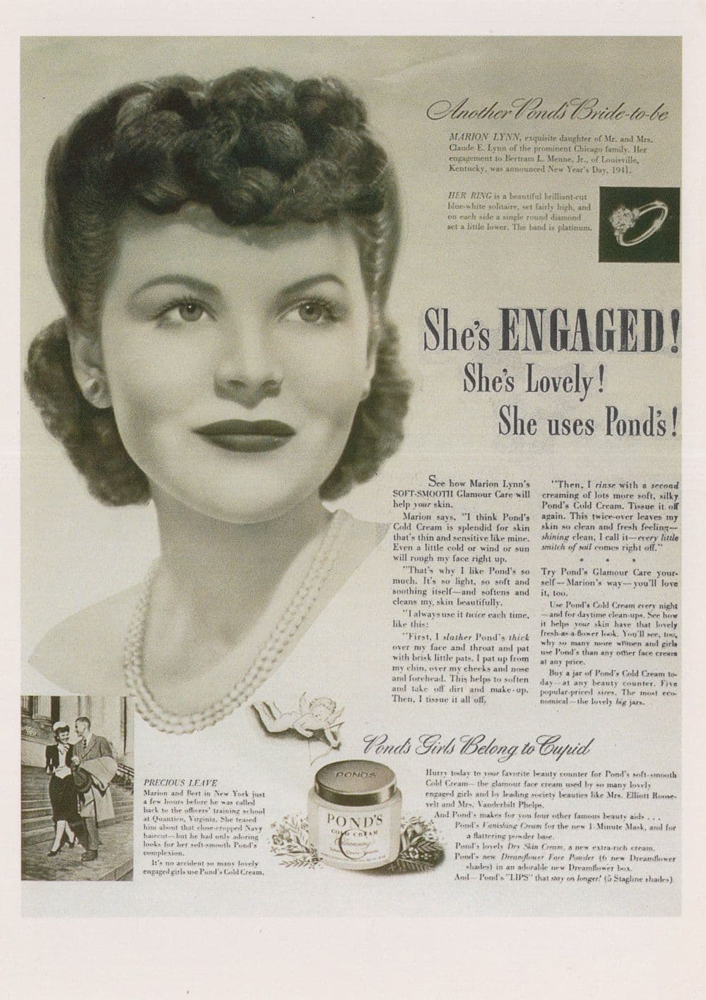 Ponds WW2 Beauty Cream Glamour Wedding Ring Love Advertising Postcard