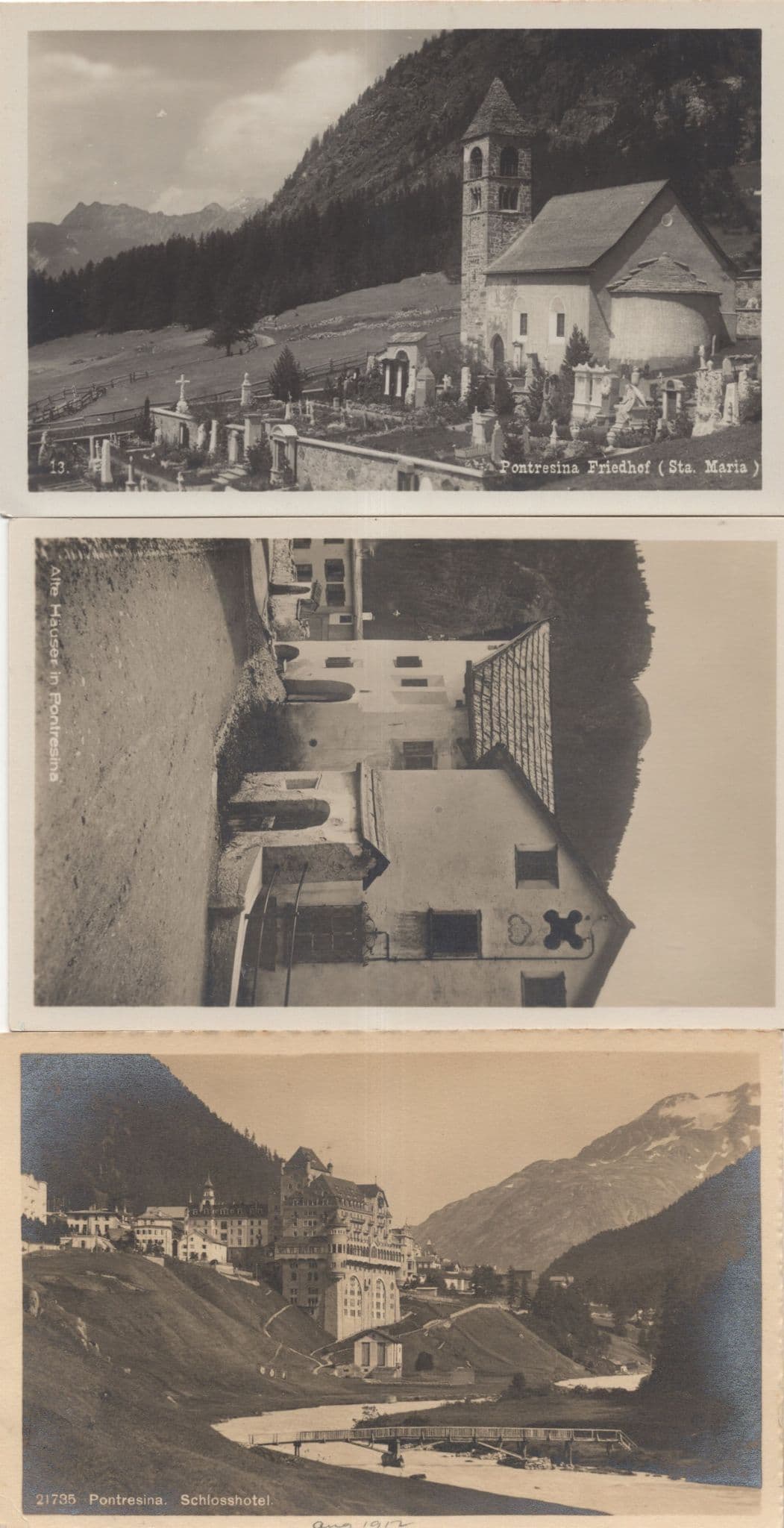 Pontresina Alte Hauser Friedhof Hotel 3x Switzerland Postcard s