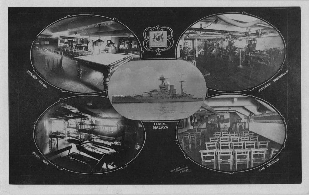 Pool Billiard Room Sick Bay HMS Malaya Ship Old RPC Postcard